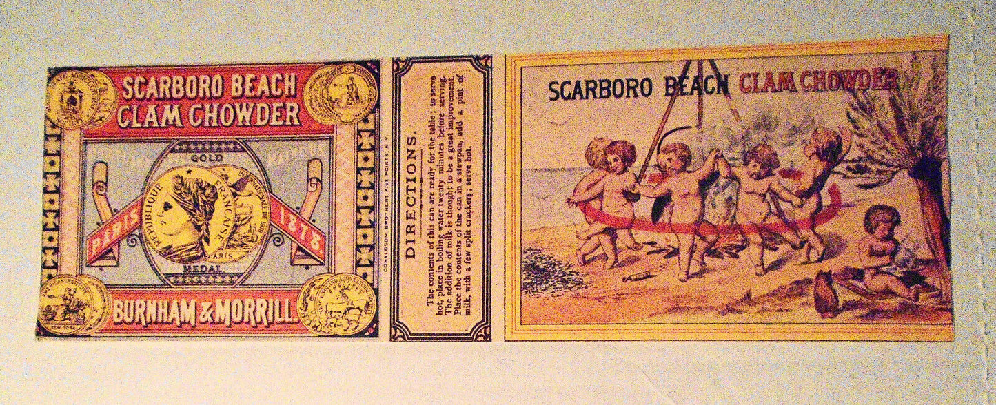 Scarboro Beach Clam Chowder -  Can Label - Burnham & Morrill, N.Y.