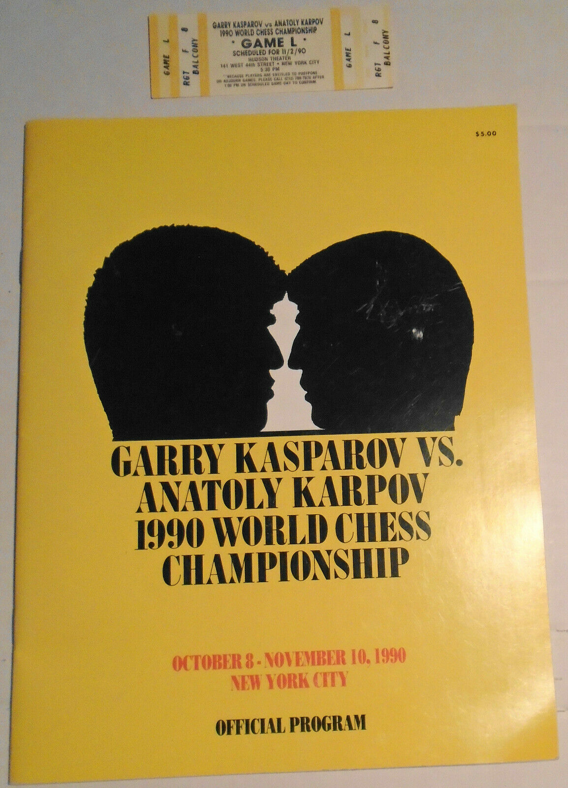 Ticket & Official Pogram : Kasparov vs Karpov, 1990 World Chess Championship NYC