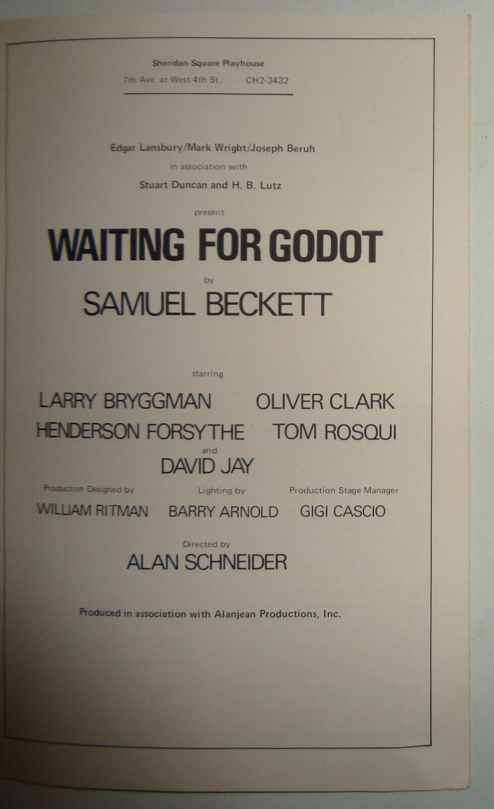 WAITING FOR GODOT - PLAYFARE - 1971 SHERIDAN SQUARE PLAYHOUSE, NY LARRY BRYGGMAN