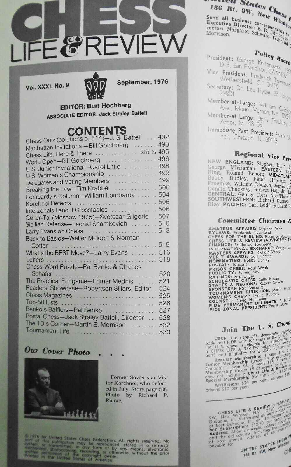 Chess Life & Review, September 1976 - Korchnoi Defects ...