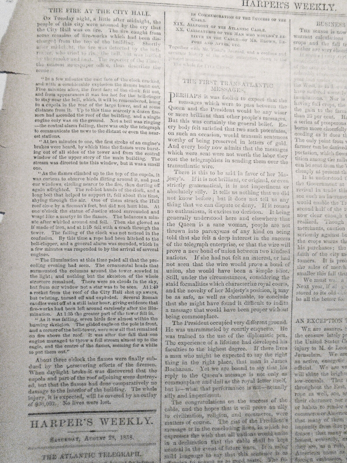 The Burning Of The City Hall, New York -- Harper's Weekly, August 18, 1858