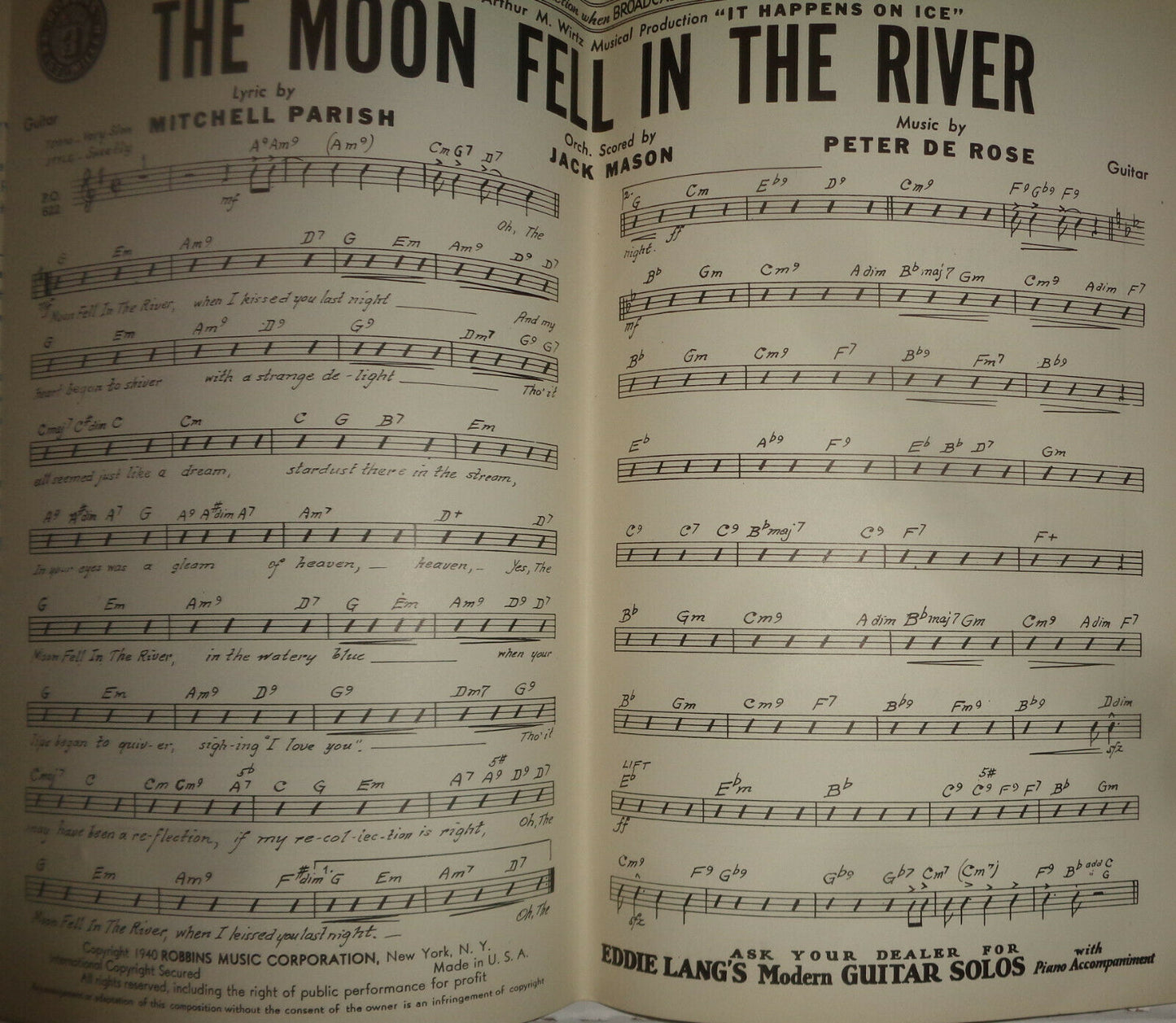 THE MOON FELL IN THE RIVER - SHEET MUSIC FOR ORCHESTRA - 1940