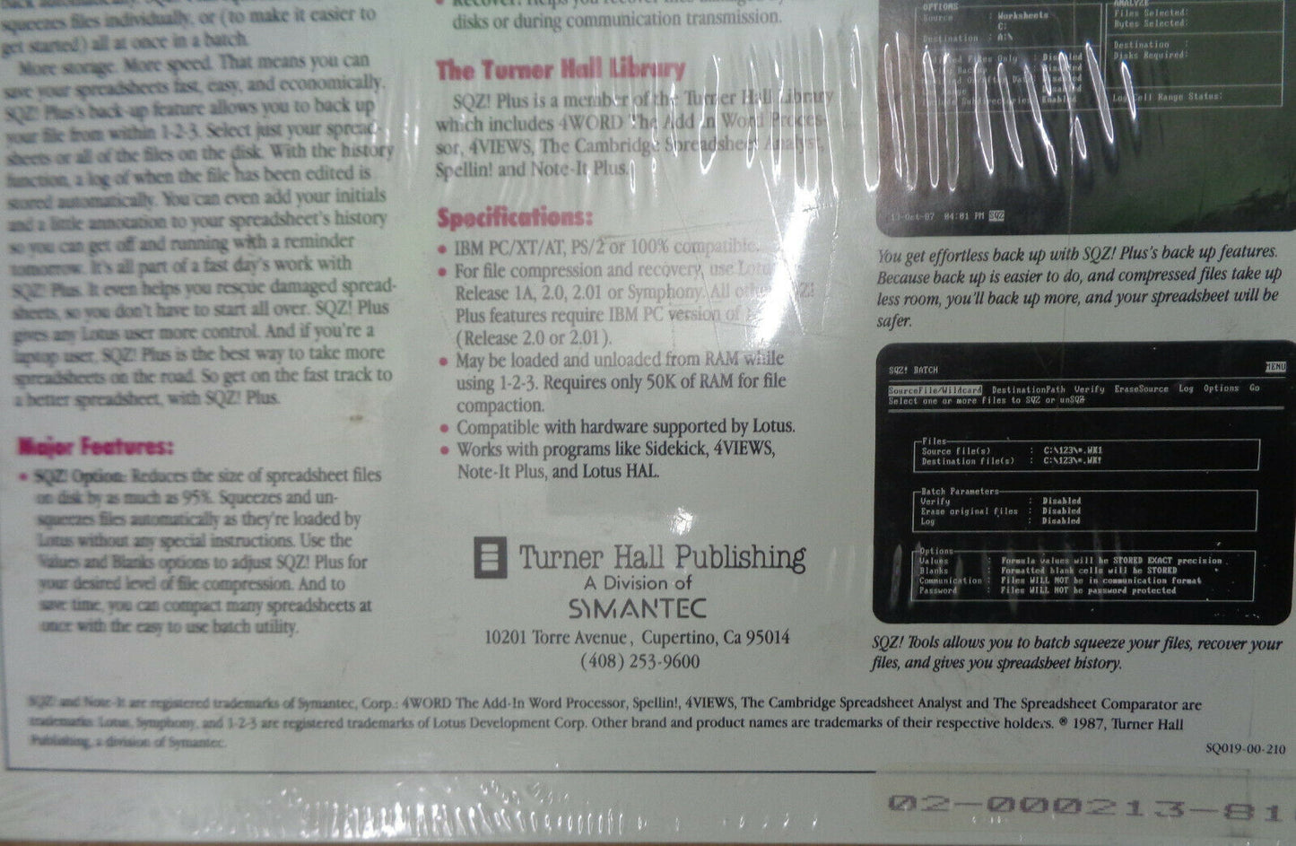 SQZ! plus : the Spreadsheet file utility system for Lotus, 1986 BRAND NEW SEALED