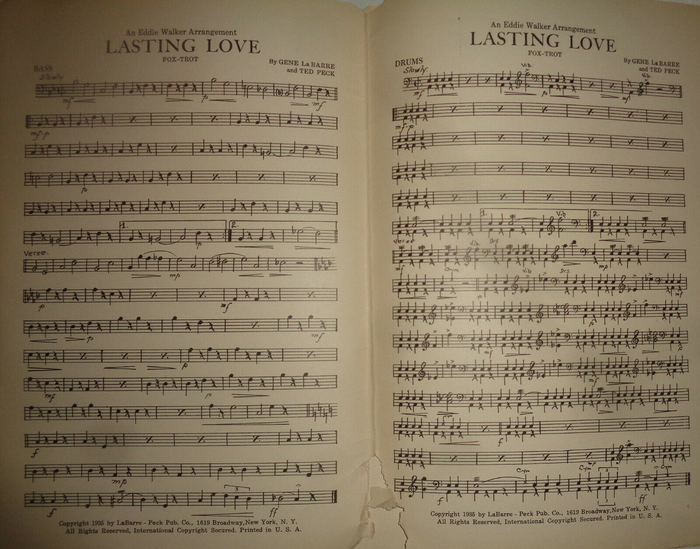 LASTING LOVE -  FOX TROT - SHEET MUSIC FOR ORCHESTRA - 1935