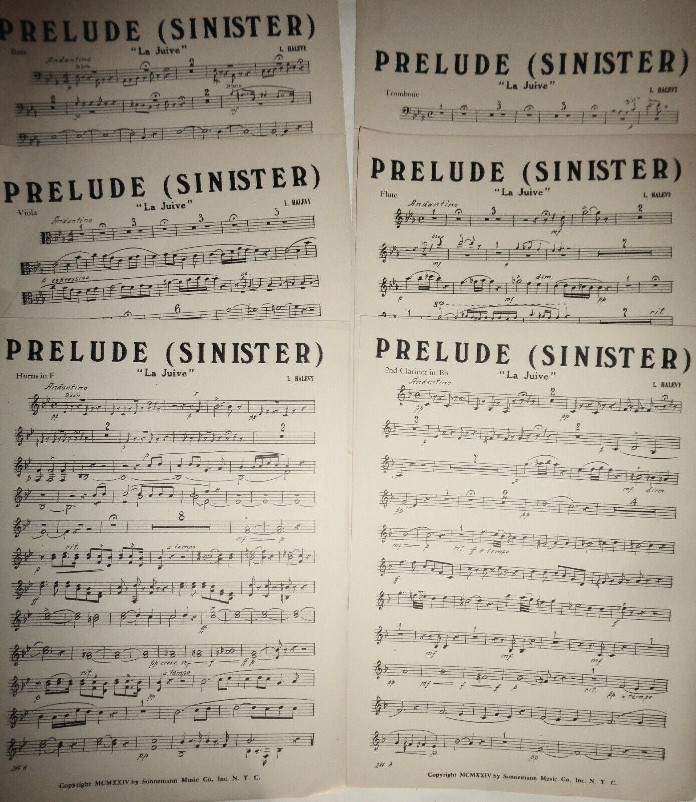 PRELUDE (SINISTER) "LA JUIVE" by L Halevy. 1924. For orchestra