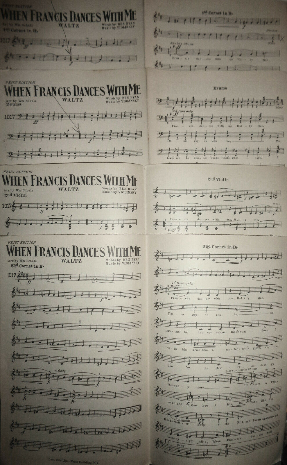 When Francis dances with me,  by Ben Ryan. 1921 orchestra score