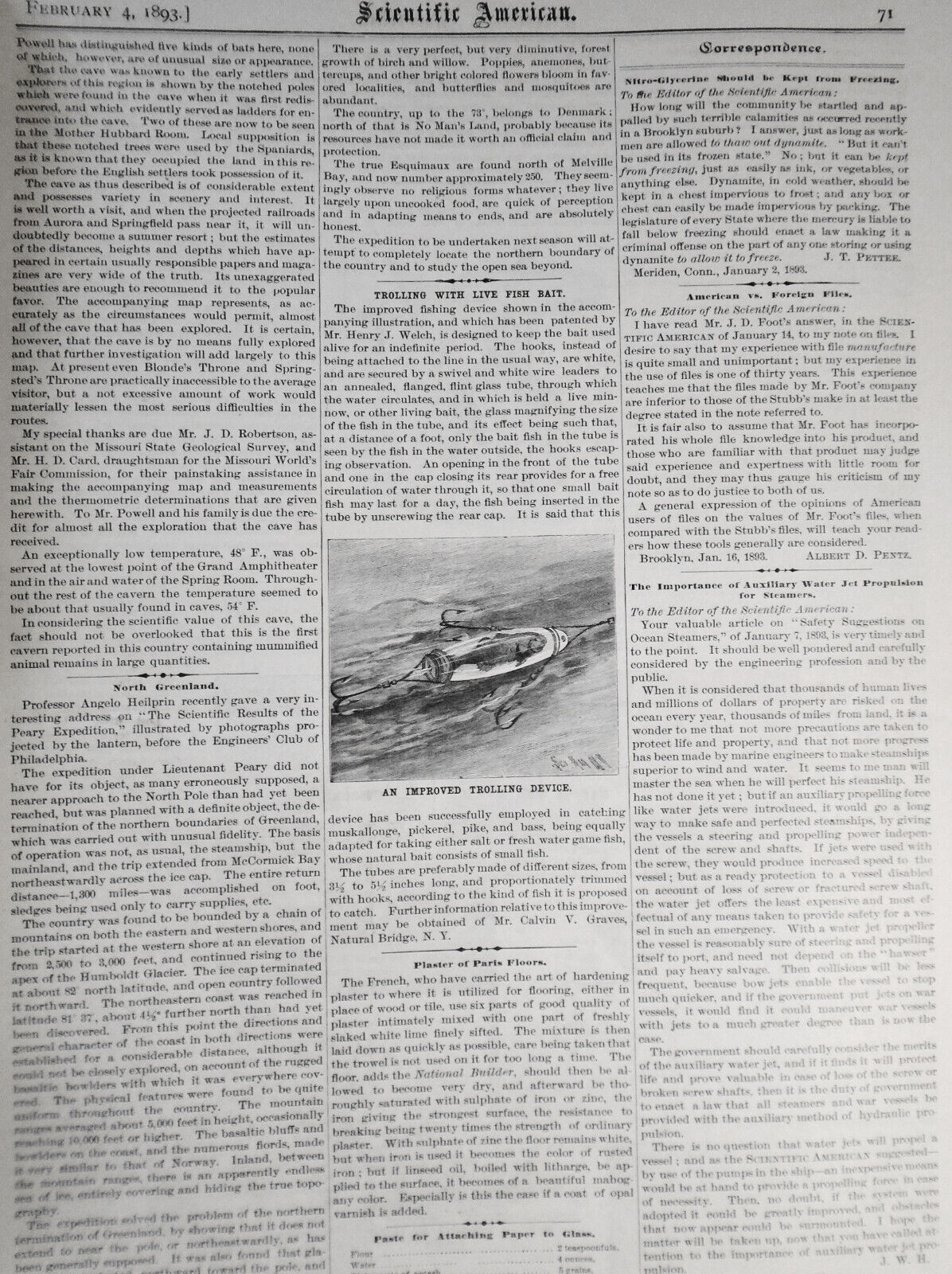 Scientific American February 4, 1893 - Marble Cave Of Missouri; Bicycles; Cats..