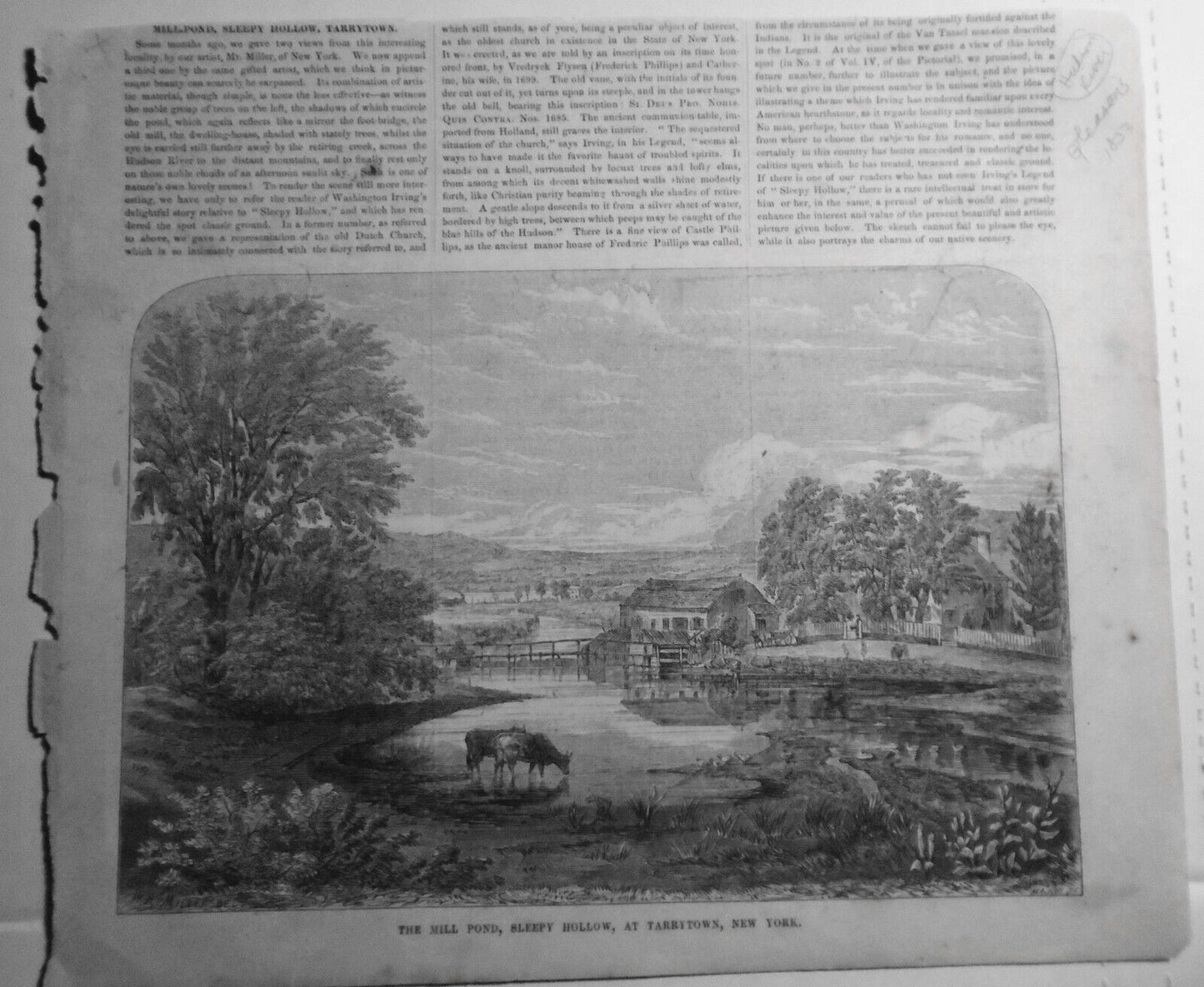 The Mill Pond, Sleepy Hollow, Tarrytown, New York - Gleason's Pictorial 1853