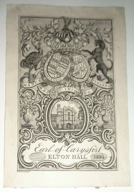 Earl Of Carysfort - Ex Libris Bookplate - by Charles William Sherborn, 1894