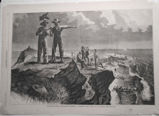 Mackerel Fishing - Signal-men Sighting A "School" - Harper's Weekly Oct 12, 1872