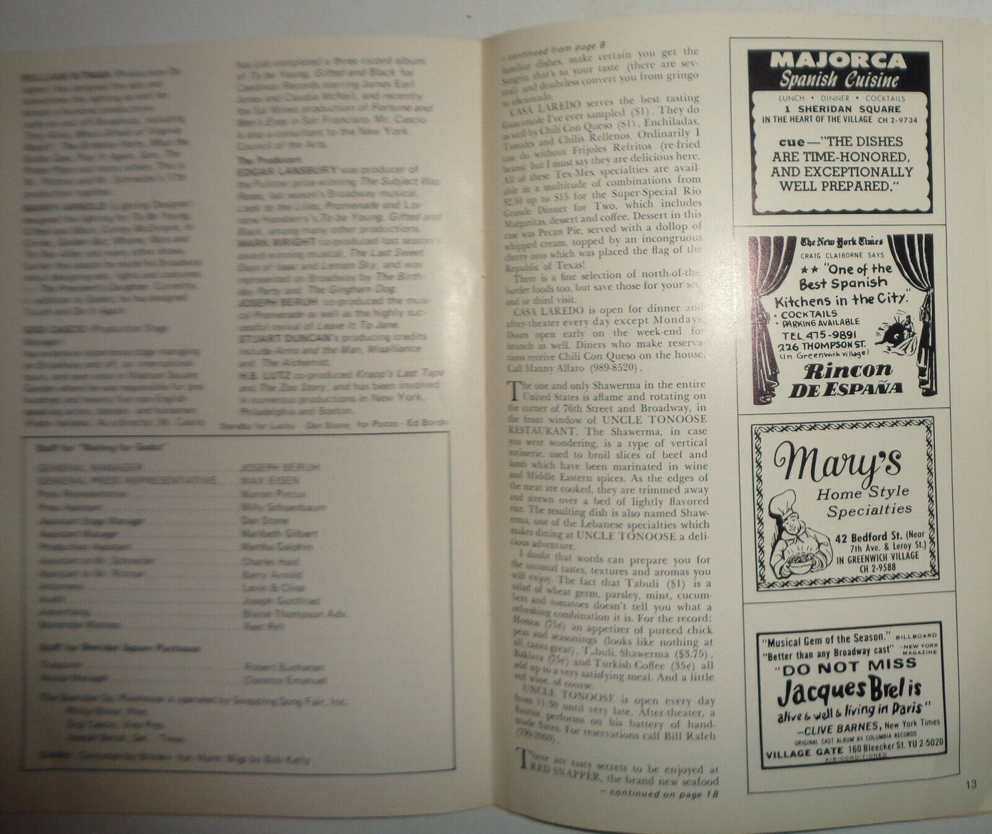 WAITING FOR GODOT - PLAYFARE - 1971 SHERIDAN SQUARE PLAYHOUSE, NY LARRY BRYGGMAN