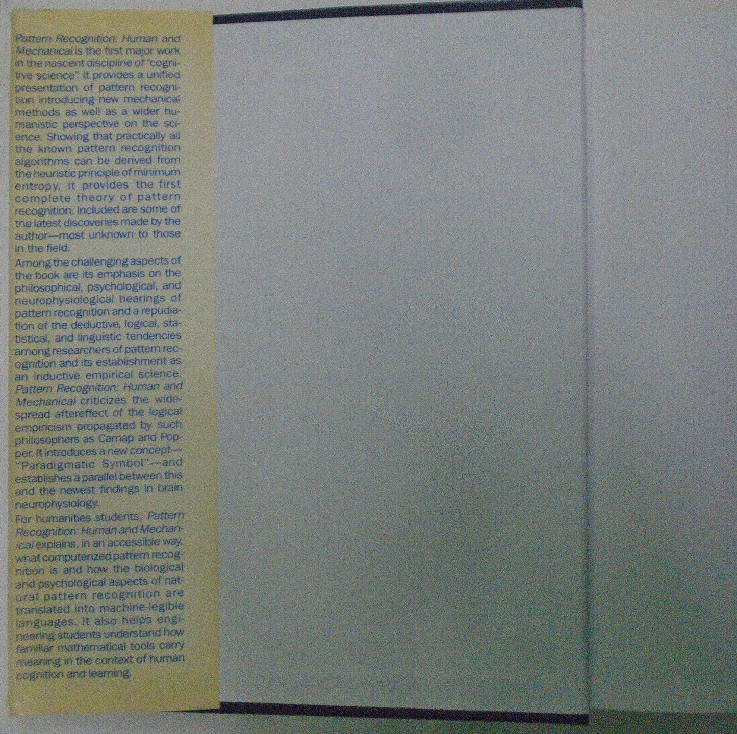 Pattern recognition : human and mechanical. By Satosi Watanabe - Hardcover 1985
