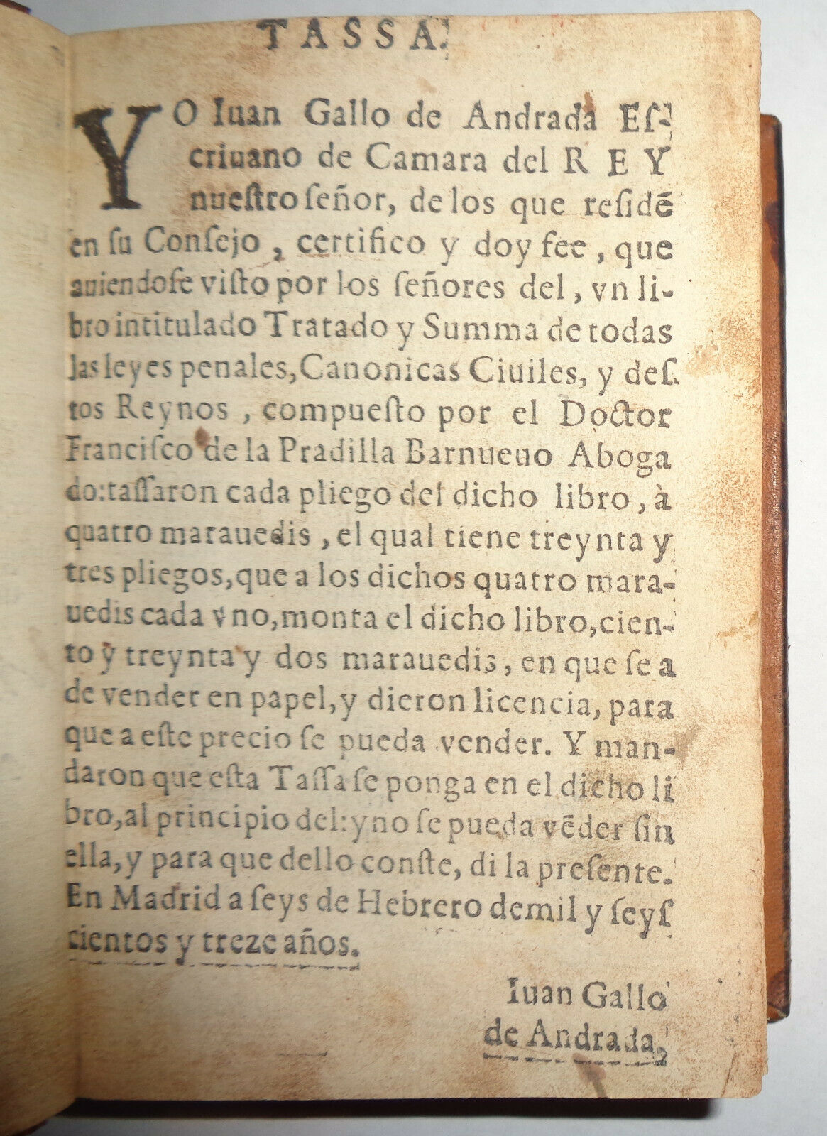 1613 PRADILLA BARNUEVO, FRANCISCO DE Tratado y summa de todas las leyes penales