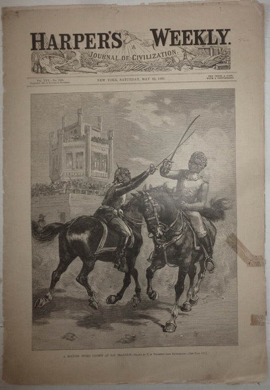 HARPER'S WEEKLY MAY 22, 1886 - Sword Contest, Eiffel Tower, Methodist conference