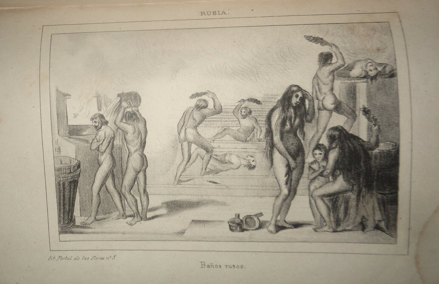 1840 Russia - Banos rusos - original engraving. El universo pintoresco