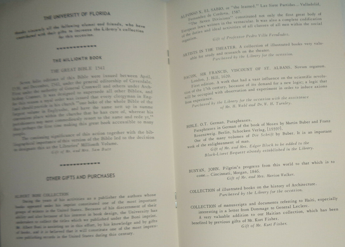 MILLIONTH BOOK CELEBRATION AT THE UNIVERSITY OF FLORIDA - PROGRAM MARCH 22, 1963