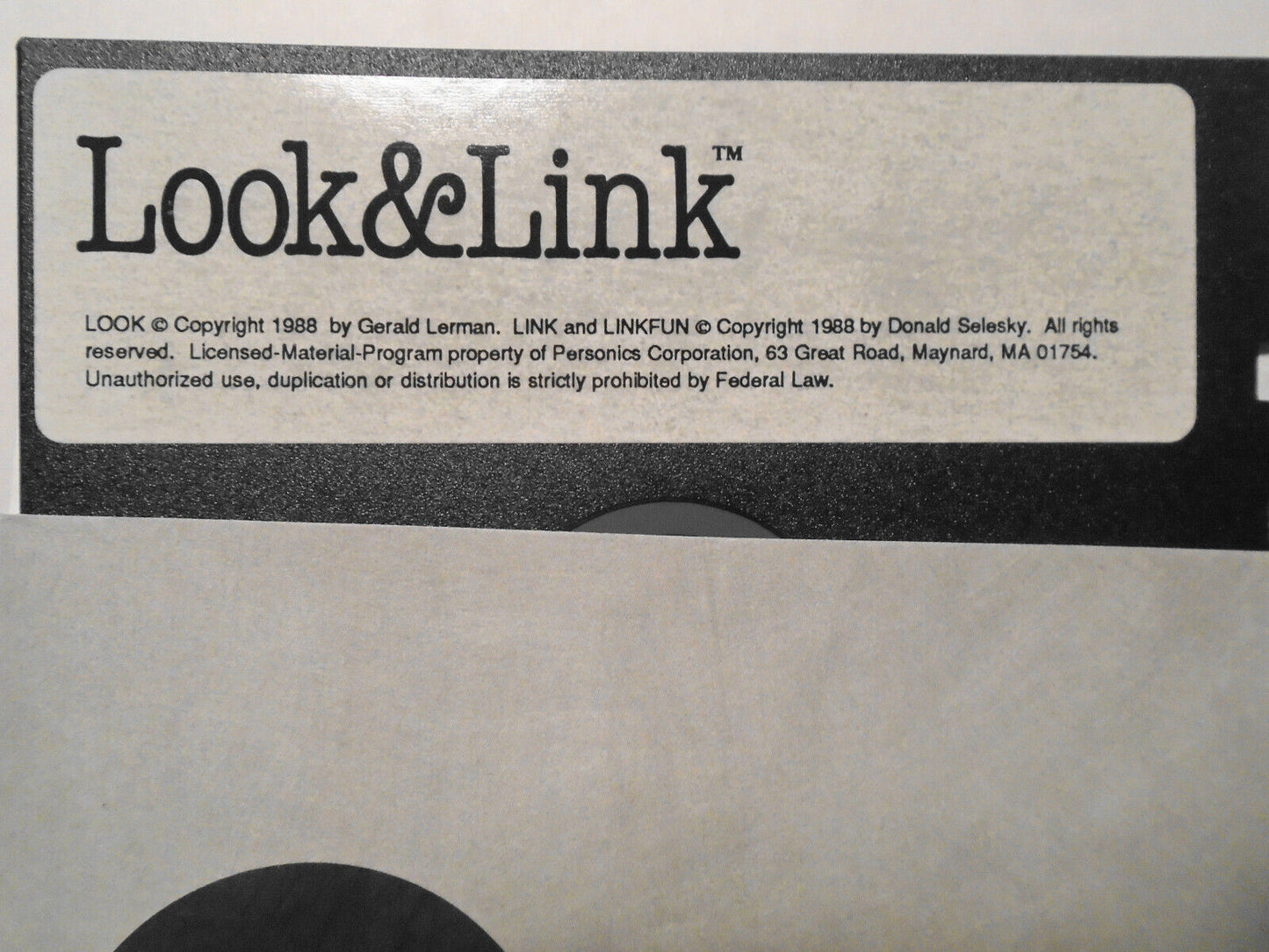 Look & Link - Add-in for 1-2-3 Release 2.0, by Personics. 1988. 5 1/4" IBM.