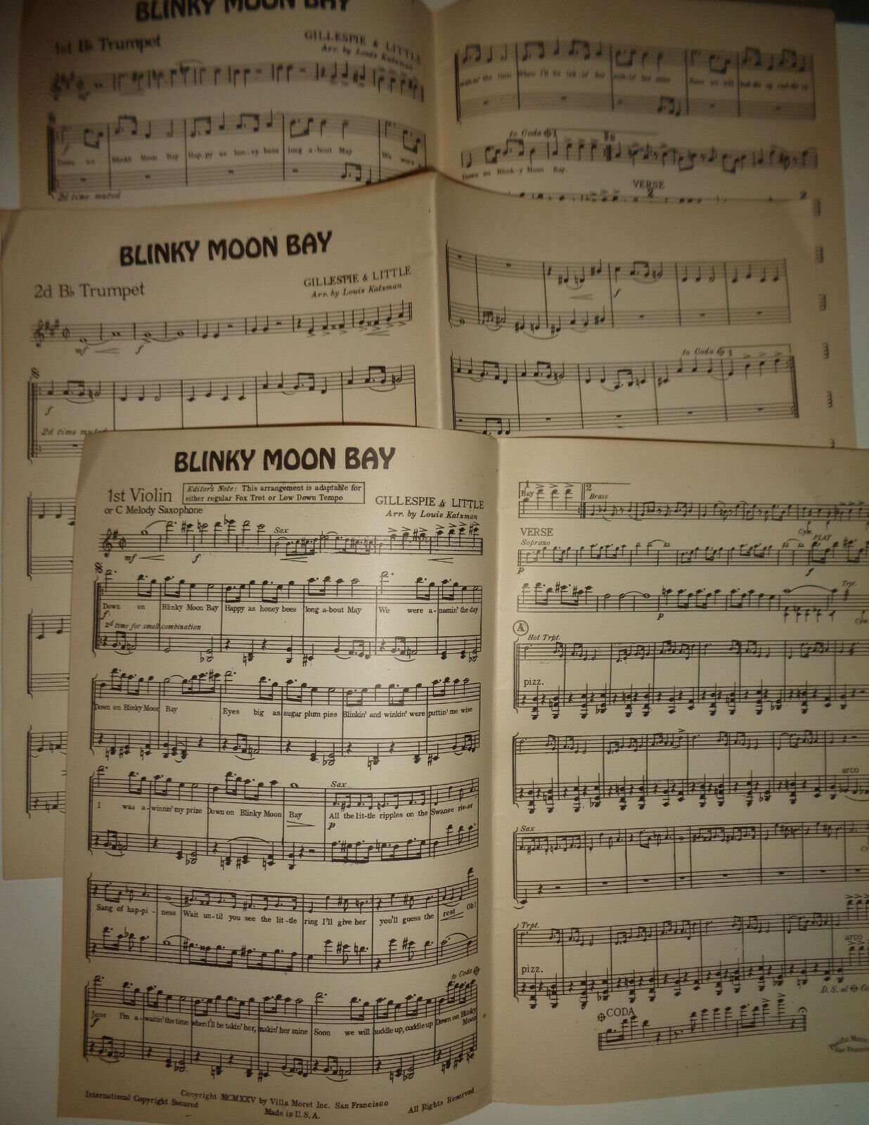 Blinky Moon Bay, by Haven Gillespie; Geo A Little. 1925. For orchestra