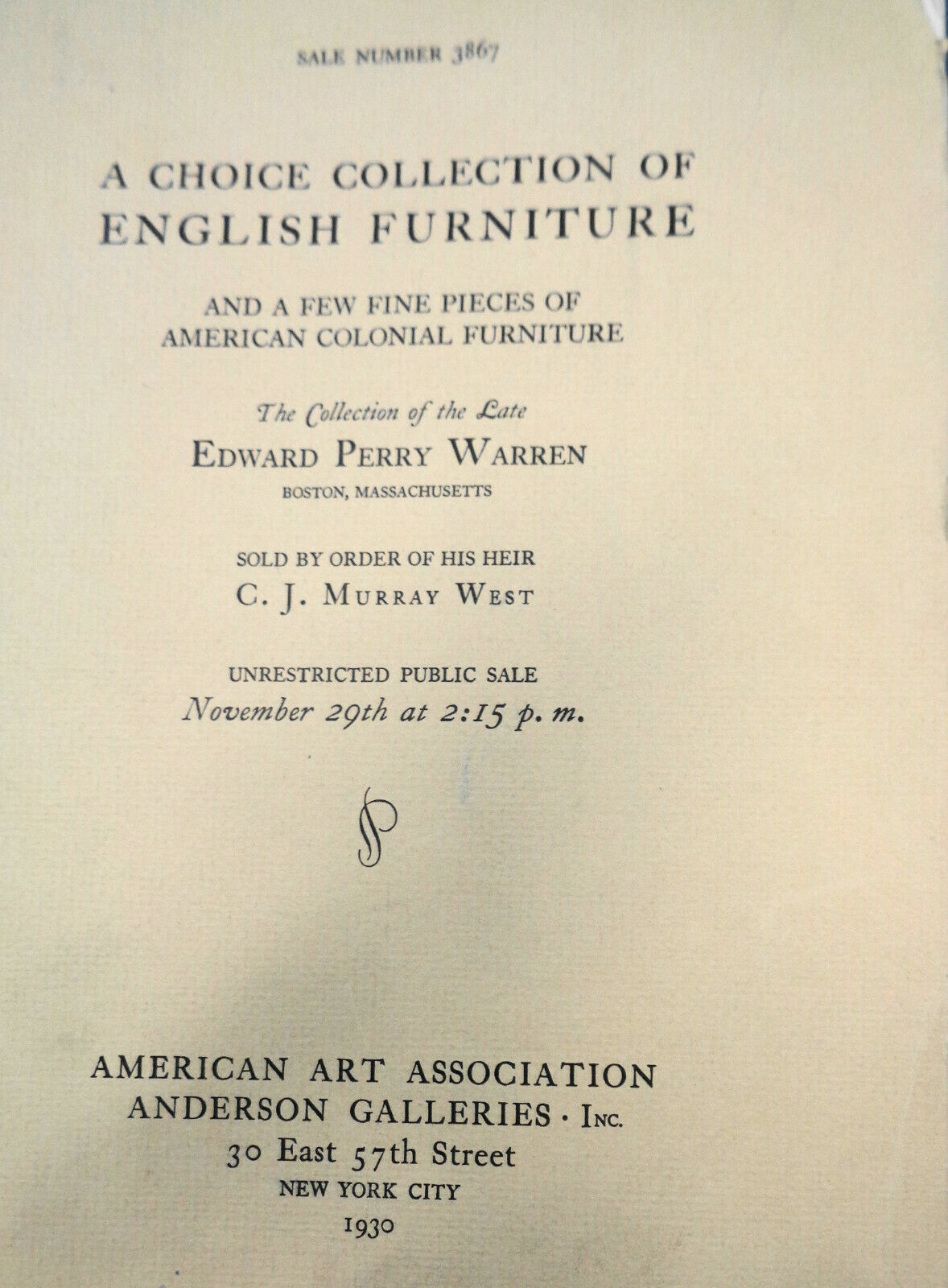 15 Furniture auction catalogs 1930s American Art Association/ Anderson Galleries