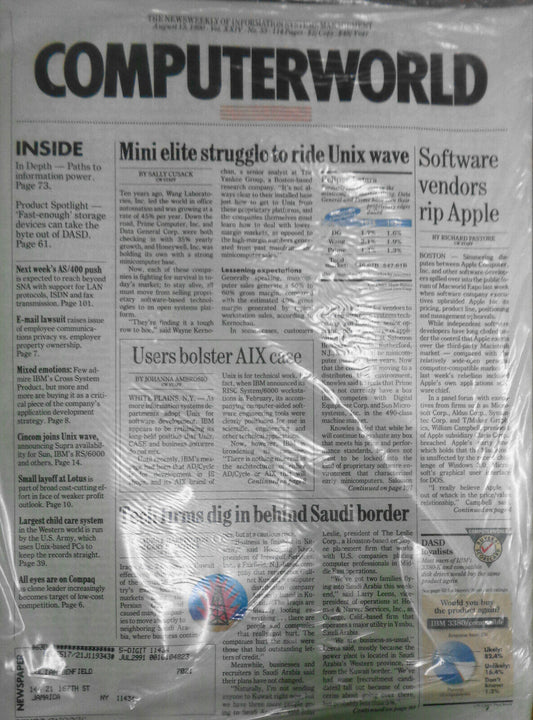 Computerworld, August 13, 1990 - Brand new, still shrinkwrapped - ... UNIX wave
