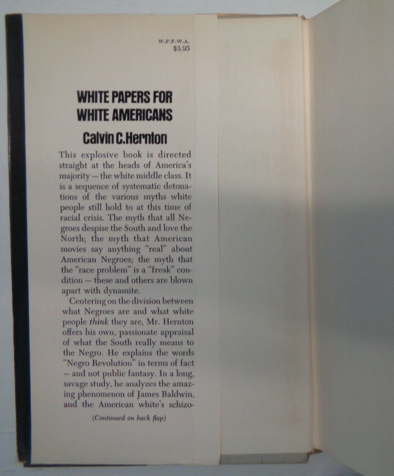 White Papers for White Americans, by Calvin C Hernton. 1966 First Edition. HC/DJ