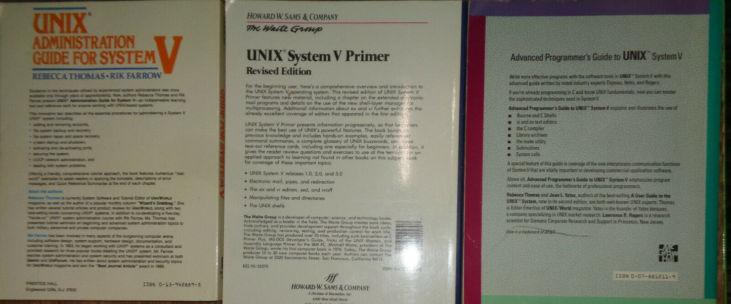 UNIX System V - three books lot - RebeccaThomas, Michael Waite