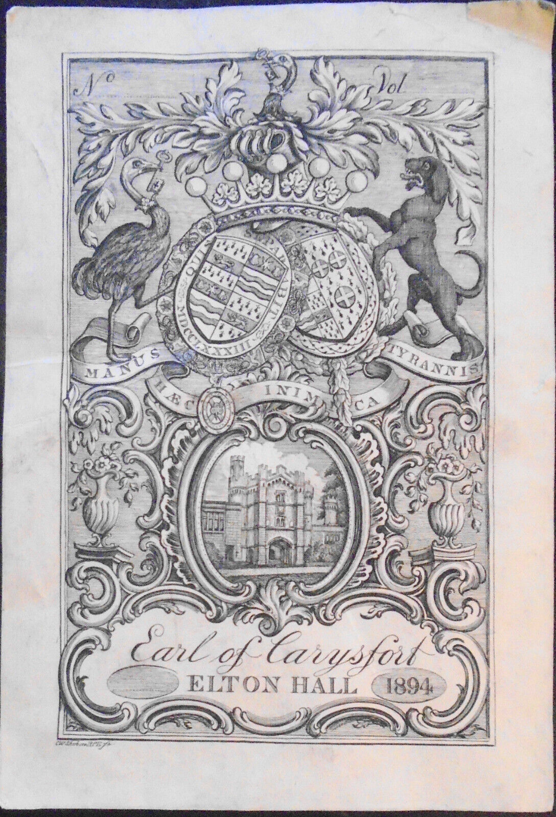 Earl Of Carysfort - Ex Libris Bookplate - by Charles William Sherborn, 1894