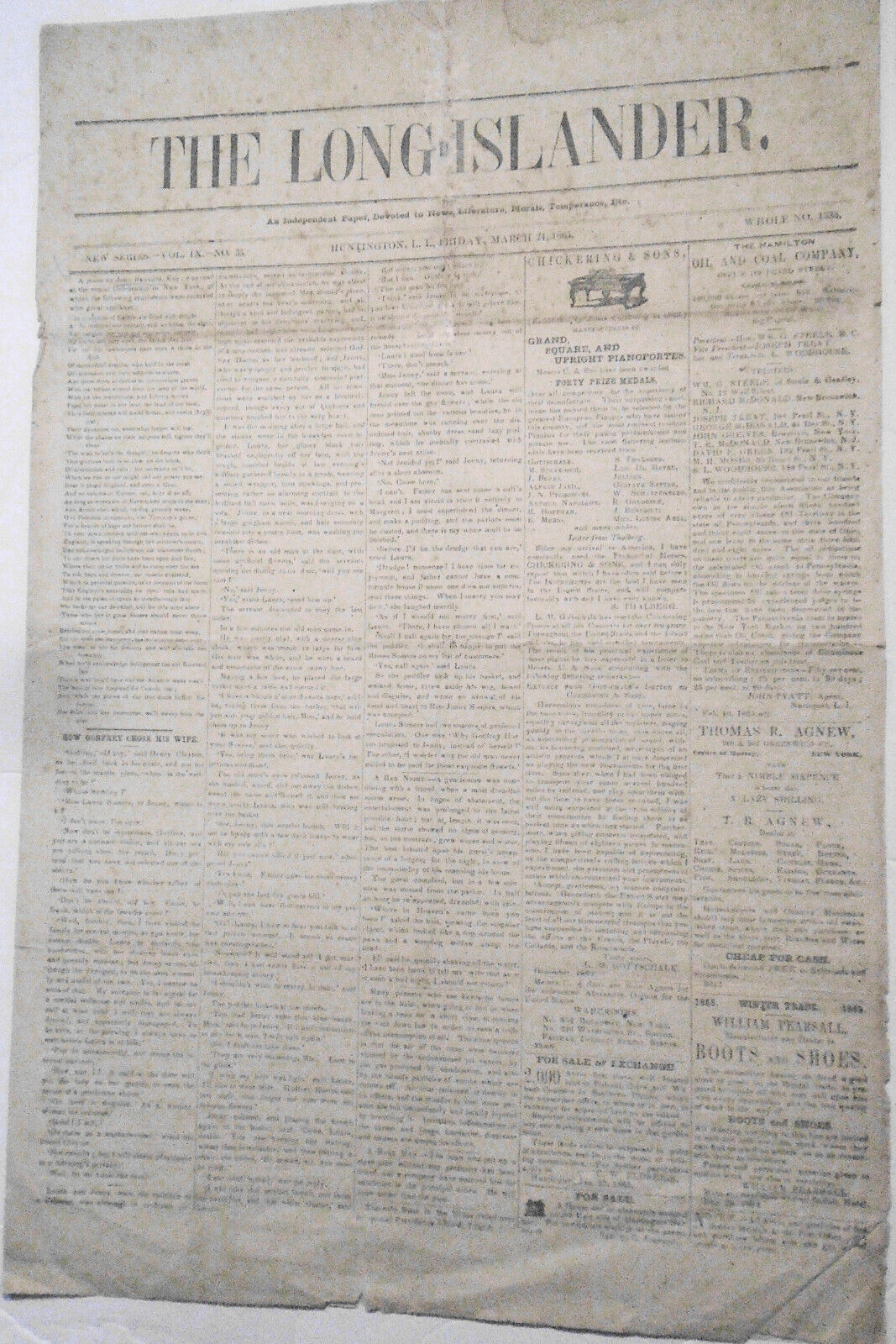 The Long-Islander, March 24, 1865. Civil war; negro captain Robert Small, etc.