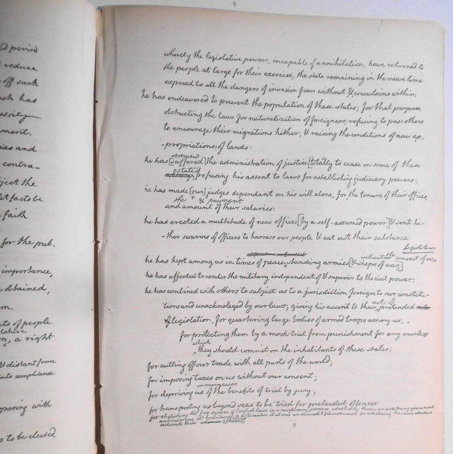 1858 Declaration of Independence. Thomas Jefferson's handwritten draft.