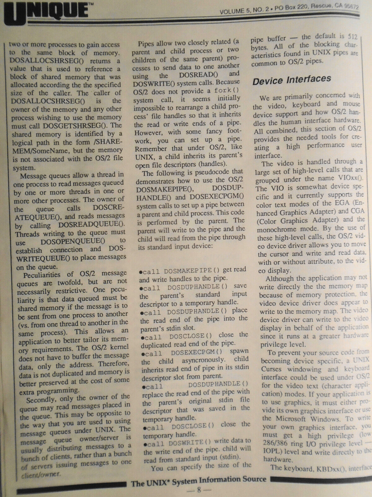 UNIQUE: The UNIX System Information Source  Jan 1988 - Apple A/UX; OS/2 & UNIX