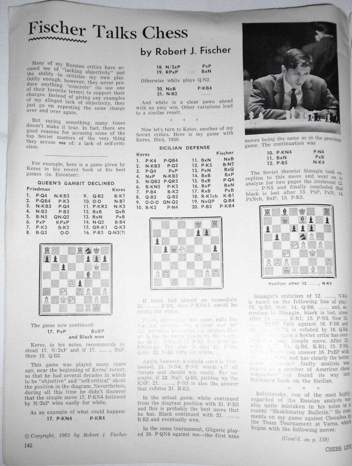 Chess Life, June 1963 - Fischer Talks Chess, Mednis upsets Fischer, etc.