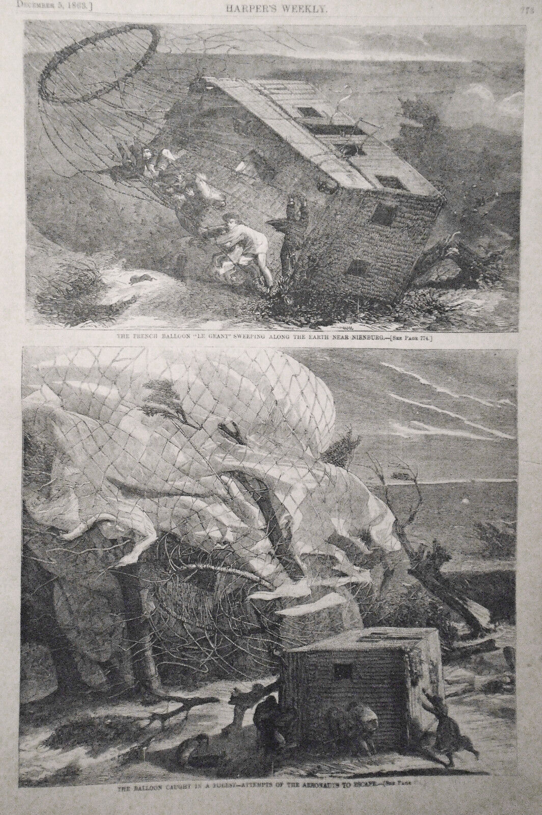 Harper's Weekly December 5, 1863 - Civil War; Ballooning; Thanksgiving Day, etc