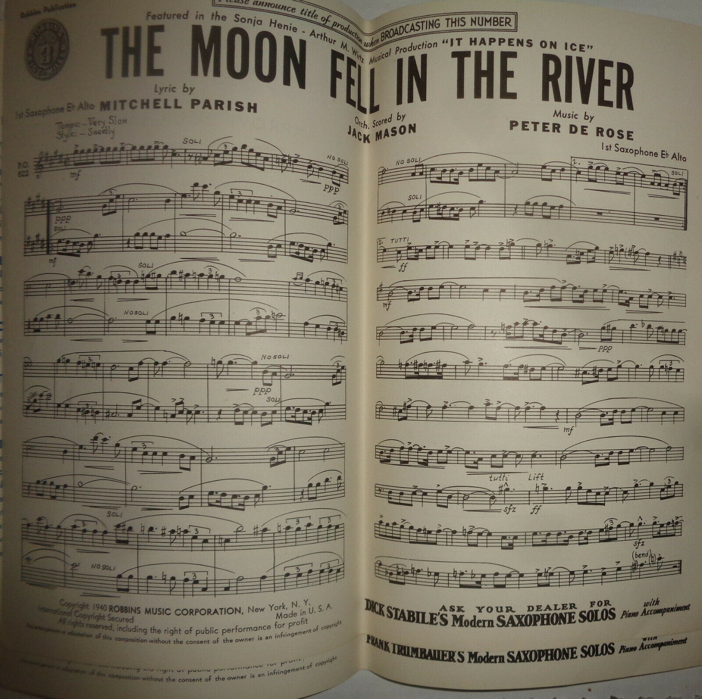 THE MOON FELL IN THE RIVER - SHEET MUSIC FOR ORCHESTRA - 1940