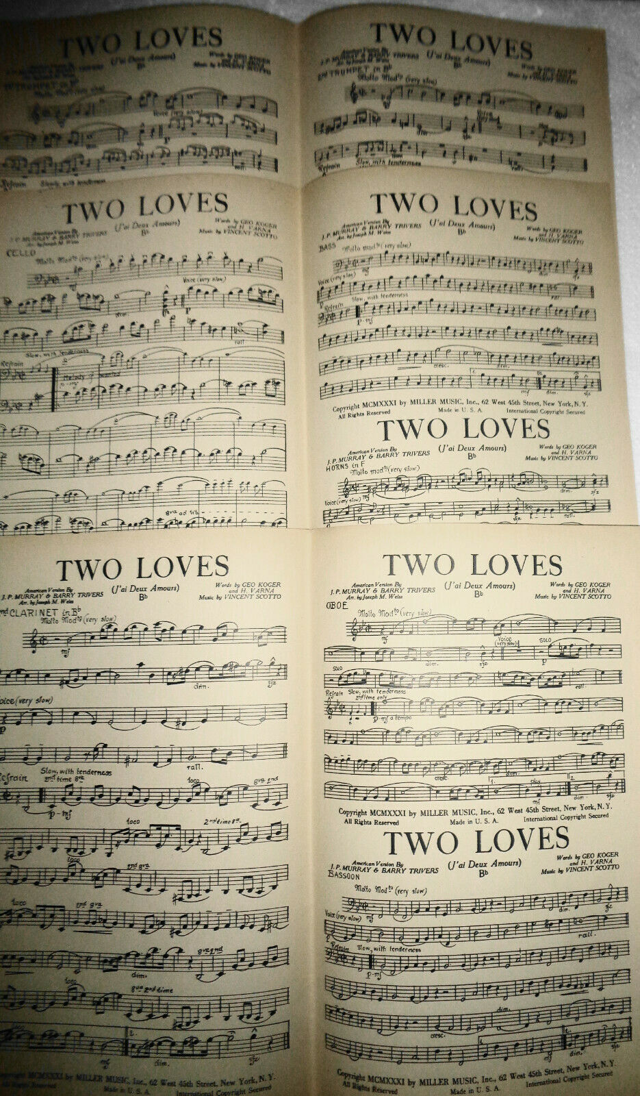 Two loves (J'ai deux amours), by Geo. Koger & H. Varna - 1931 for orchestra