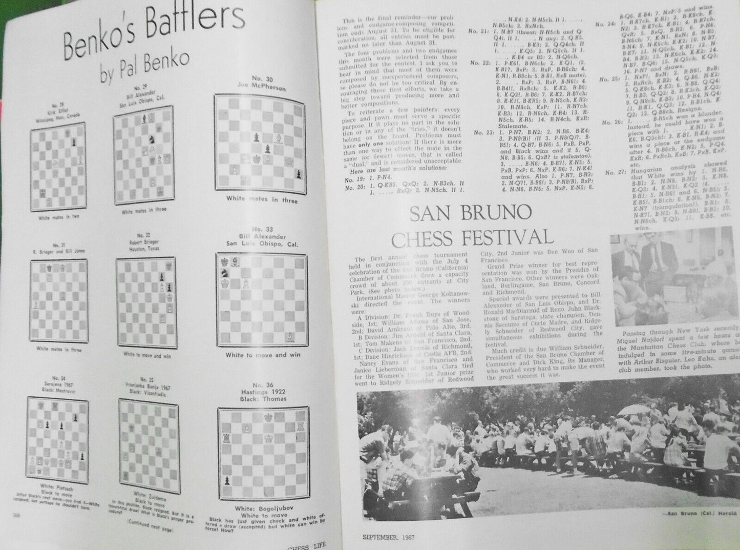 Chess Life, September 1967 - Sal Matera on cover, etc.