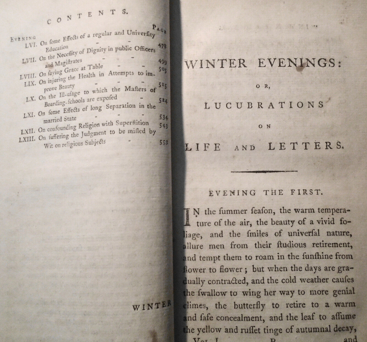 1790 Winter evenings: or, lucubrations on life and letters : By Vicesimus Knox