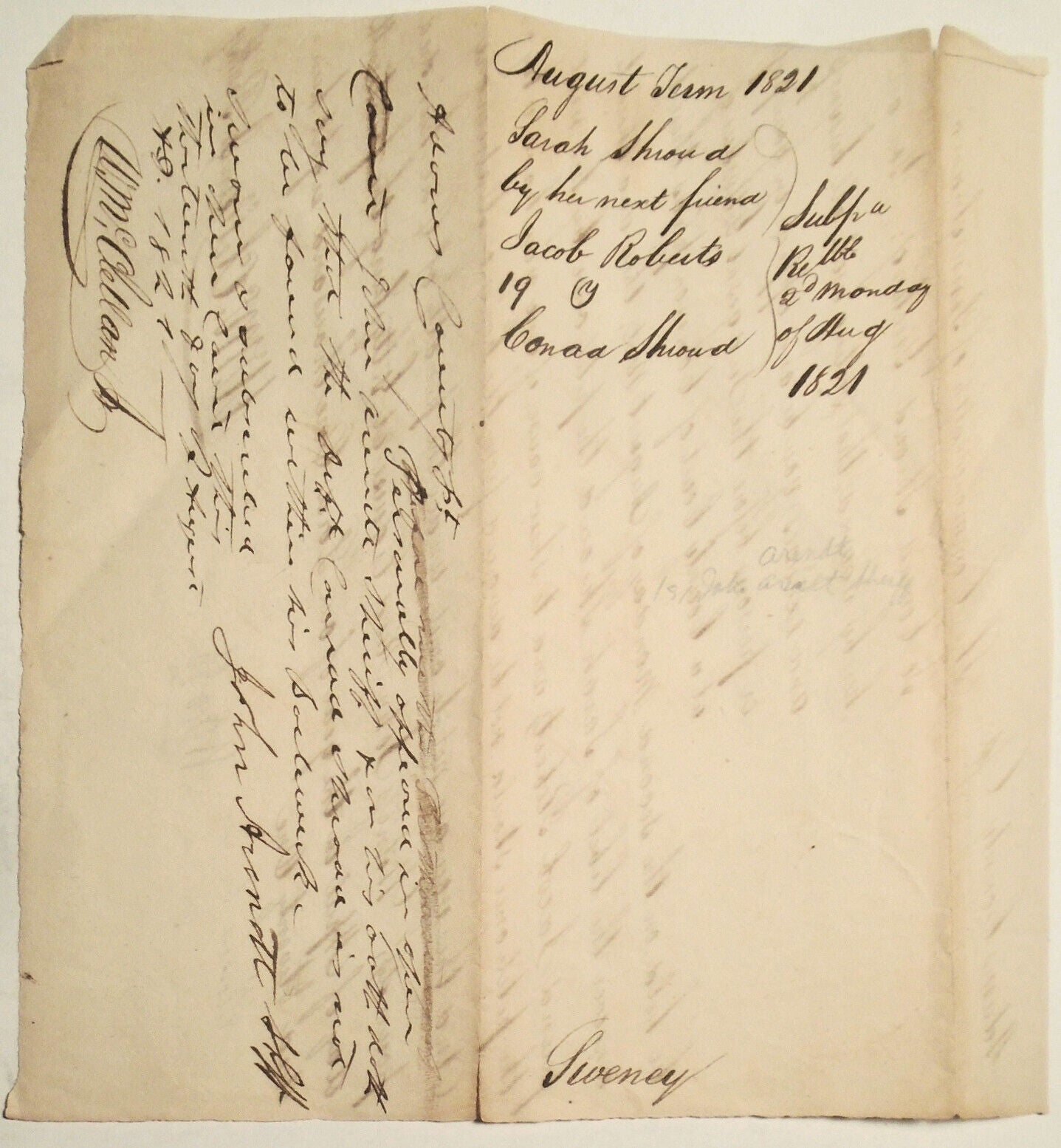 1821 Gettysburg Pennsylvania, Subpoena of Conrad Shroud - Divorce and Libel case