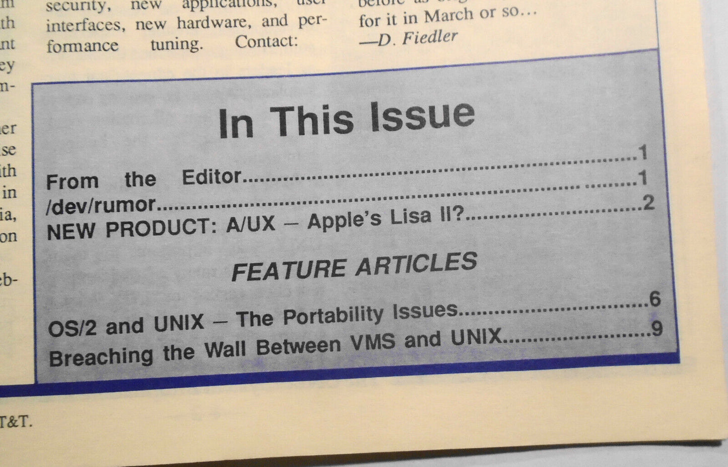 UNIQUE: The UNIX System Information Source  Jan 1988 - Apple A/UX; OS/2 & UNIX