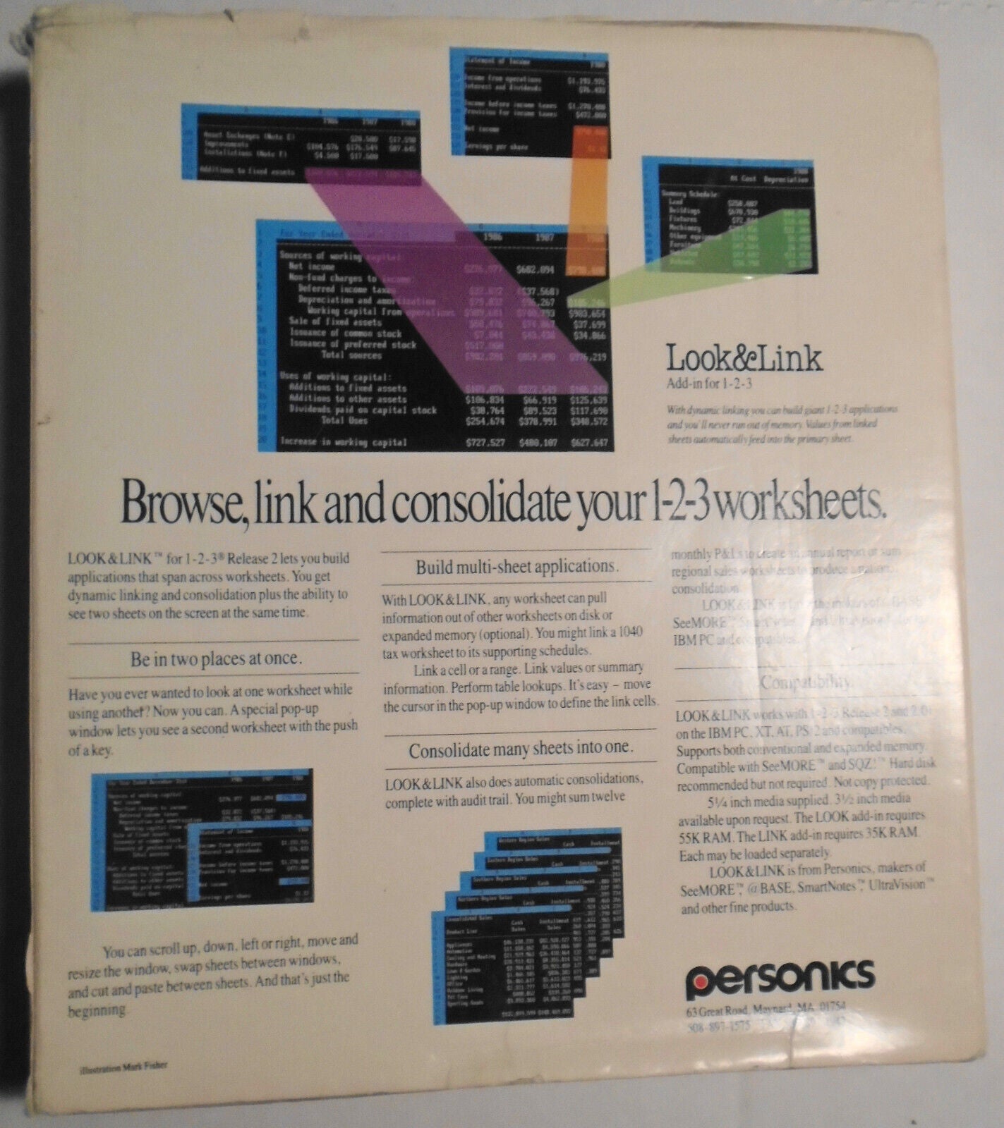 Look & Link - Add-in for 1-2-3 Release 2.0, by Personics. 1988. 5 1/4" IBM.