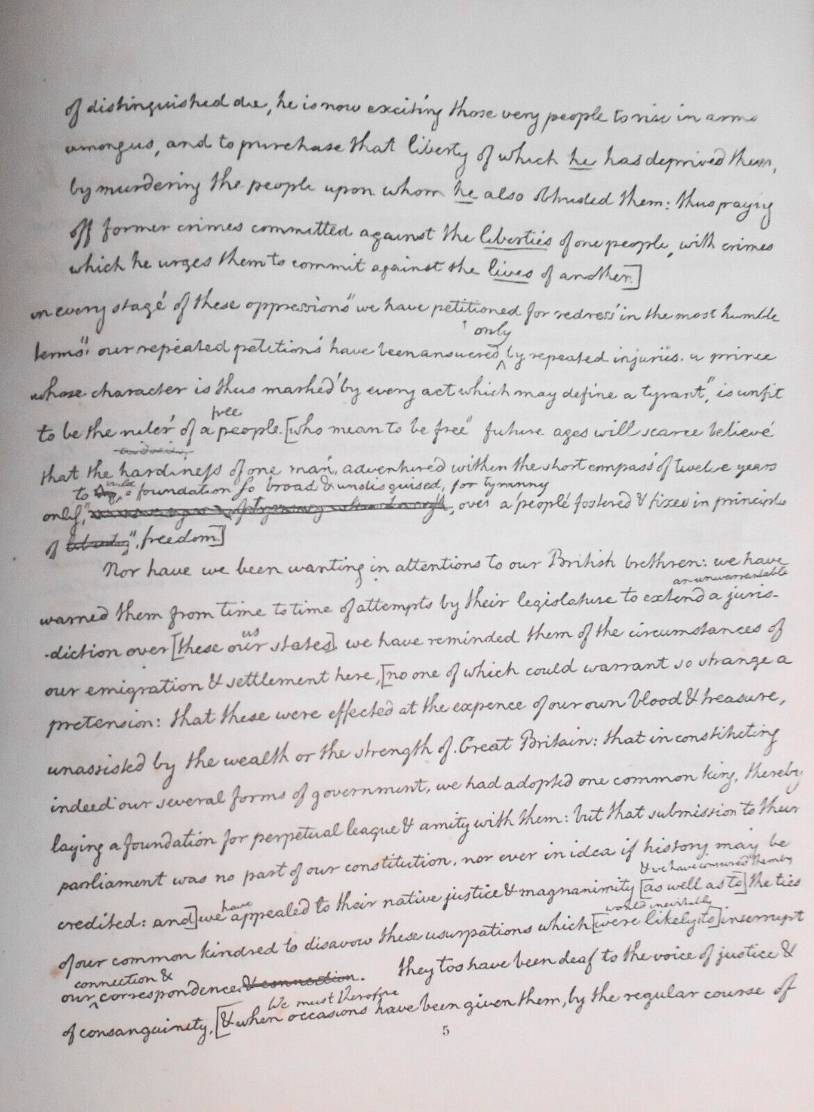 1858 Declaration of Independence. Thomas Jefferson's handwritten draft.