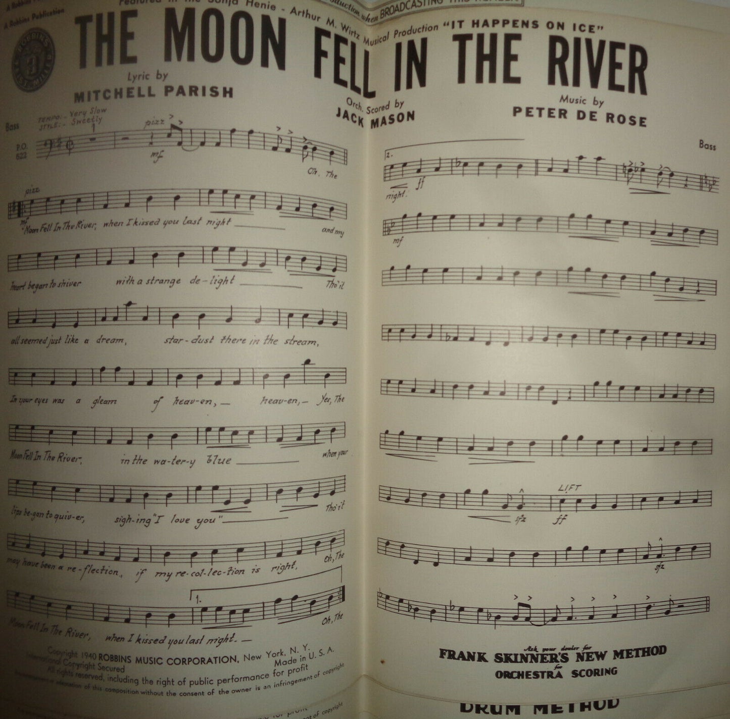 THE MOON FELL IN THE RIVER - SHEET MUSIC FOR ORCHESTRA - 1940