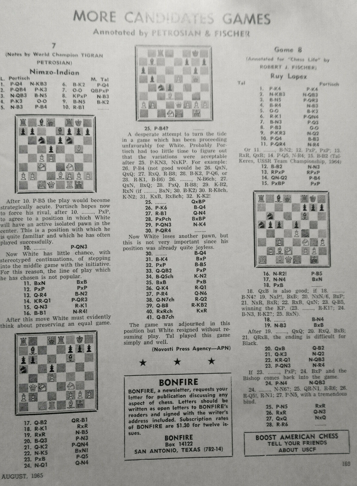 Chess Life, August 1965 - San Juan 1965 - Fischer annotated games