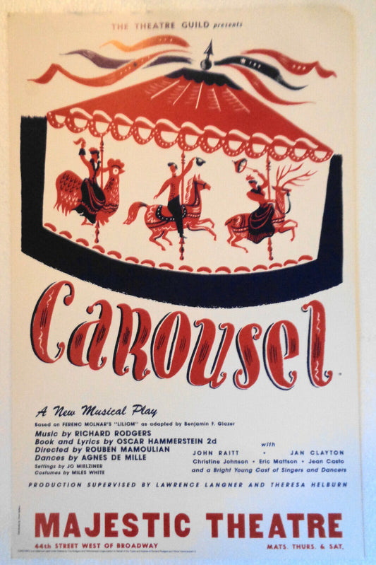 Carousel ~ Window Card Broadway Poster, Majestic Theatre. 22" x 14". Triton