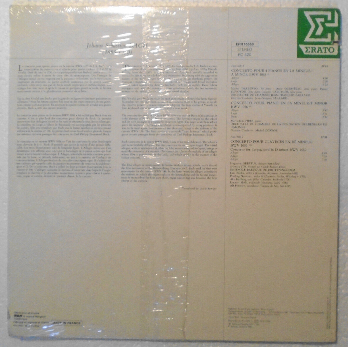 Bach: Concertos Pour Clavier En Re Mineur... LP Maria-joao Pires... ***SEALED***