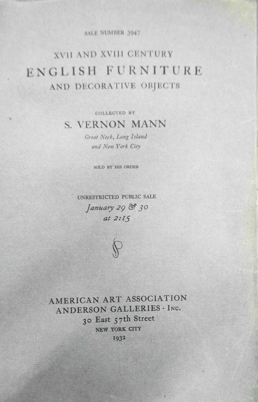 15 Furniture auction catalogs 1930s American Art Association/ Anderson Galleries