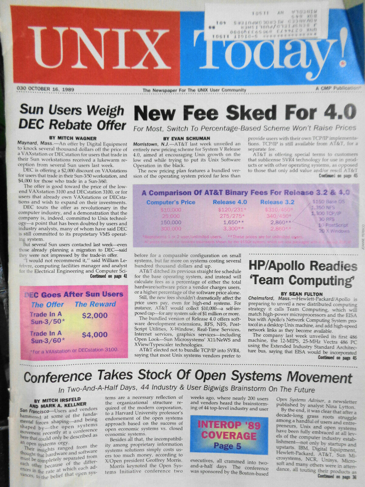 UNIX Today 1989/1990, 8 issues lot -  The Newspaper of open systems computing