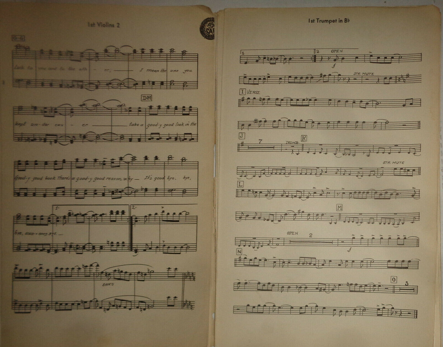 GOODY GOODBYE - fox trot - SHEET MUSIC FOR ORCHESTRA - 1939 - LES BROWN ARRANGED