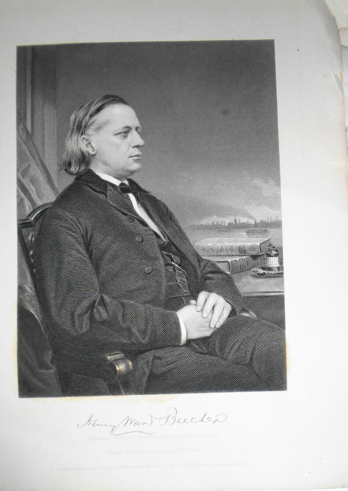 Henry Ward Beecher - steel engraving 1876 -Duyckinck Internationale Gallerie
