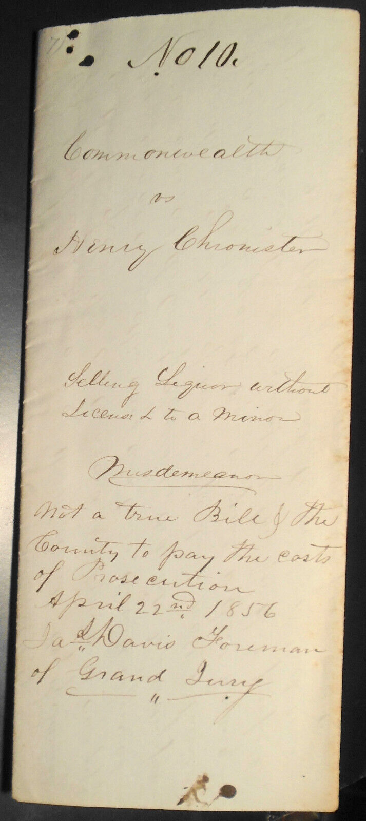 1856 Selling liquor without license to a minor  - Gettysburg Pennsylvania.