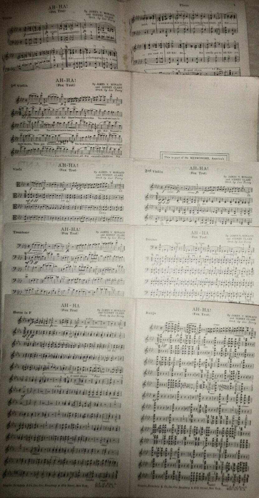 In Shadowland, by Ruth Brooks / Ah - Ha! by Monaco on verso - 1924 for orchestra